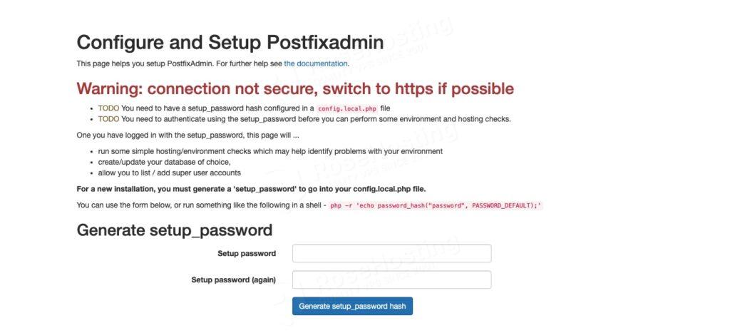 Email Server on Ubuntu 24.04 postfixadmin generate setup password