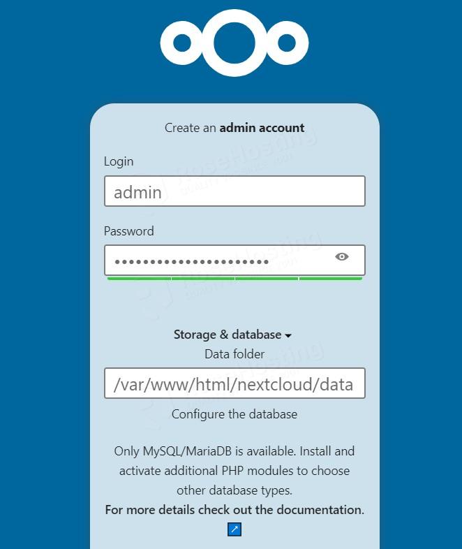 Create NextCloud admin account