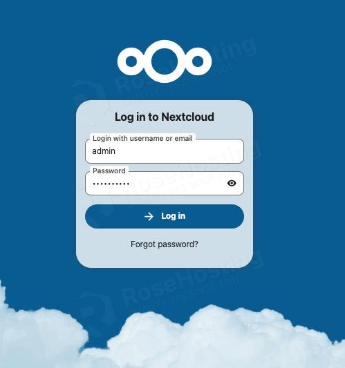 Nextcloud login screen