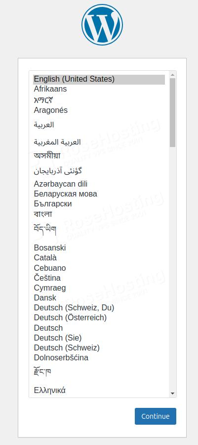 WordPress Installation Language Selection